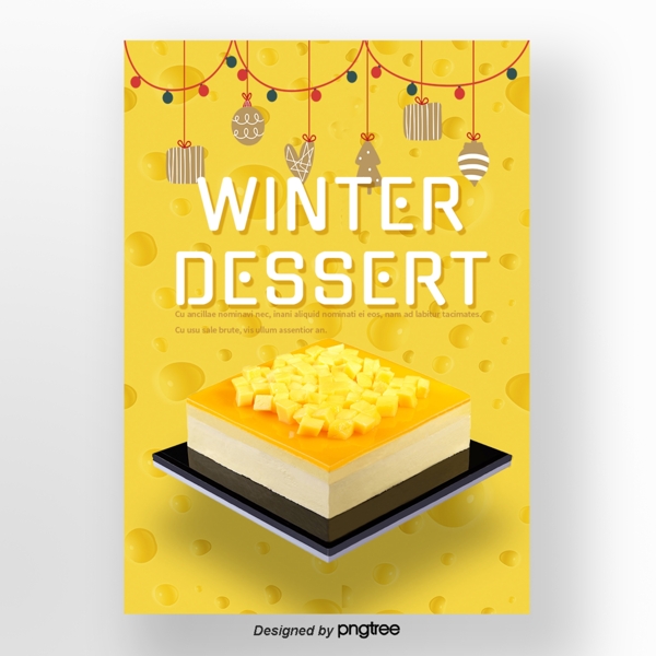 黄色冰面等圣诞节奶酪蛋糕冬季甜味食品海报