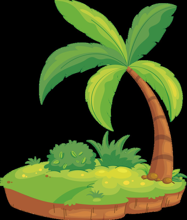 卡通绿色椰子树png元素素材