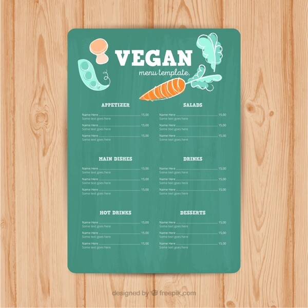 可爱的绿色素食菜单模板