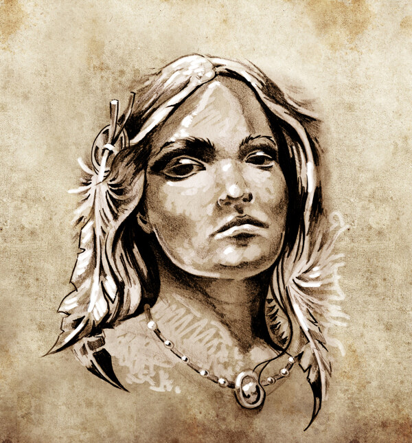 土著女性头部纹身图案