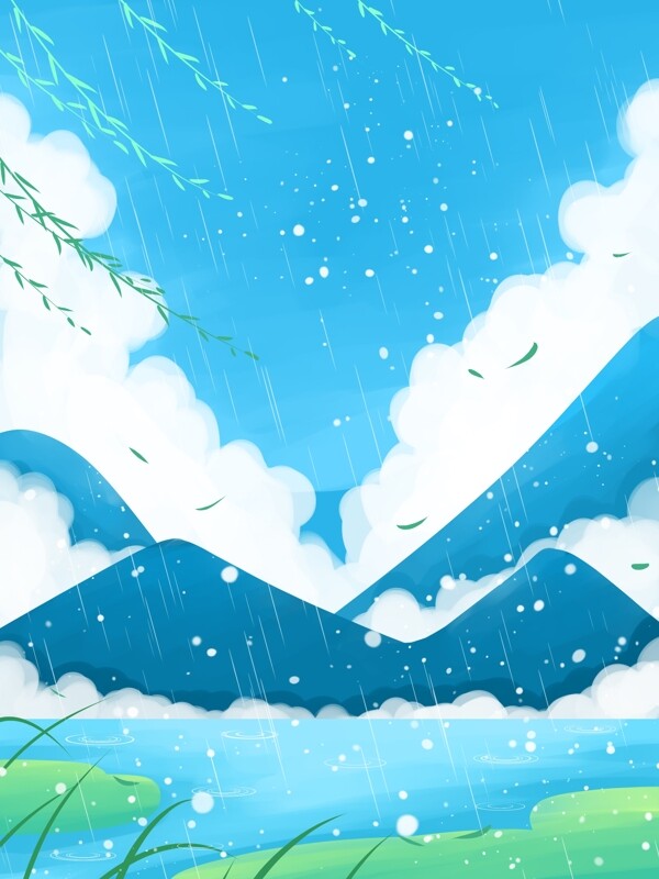 彩绘夏天下雨背景设计
