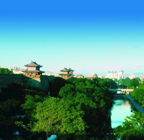 西安城墙远景图片