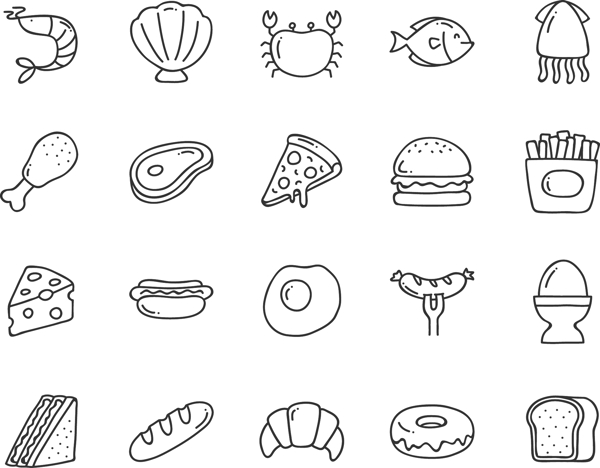 手绘西式快餐食物图标图片