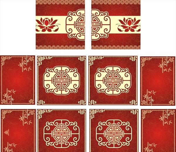 红中式背景素材矢量花纹古典囍字