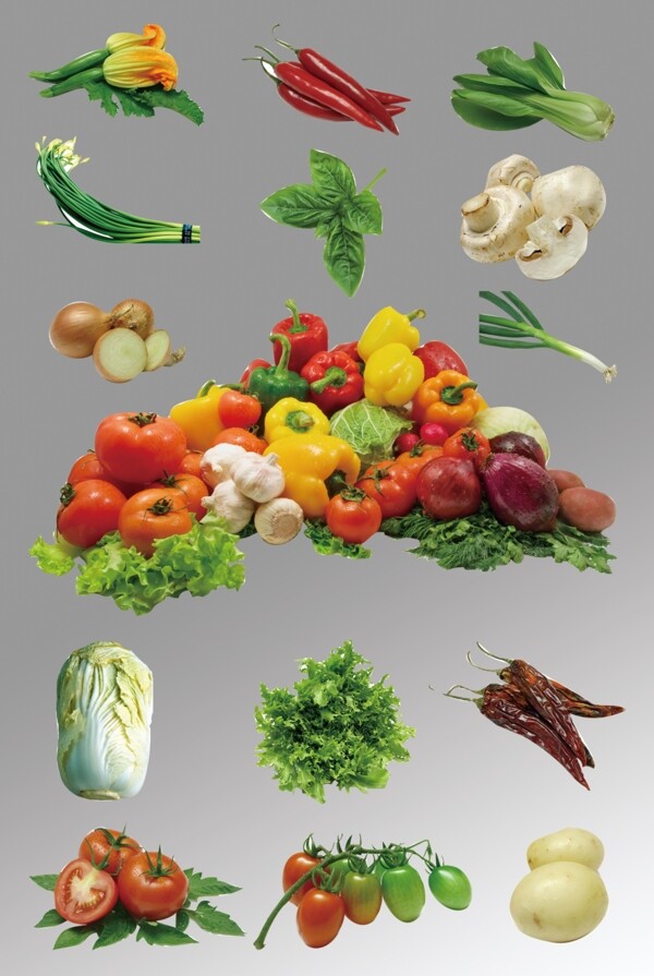 一组写实水果蔬菜蔬菜堆源文件