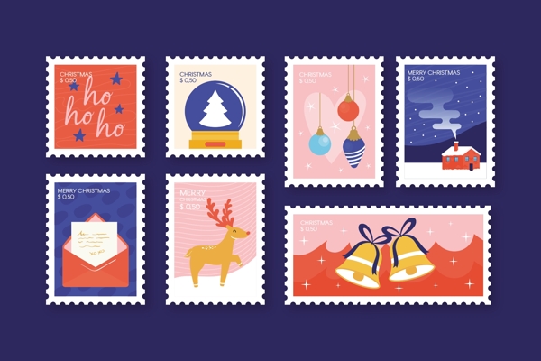 圣诞邮票矢量图图片