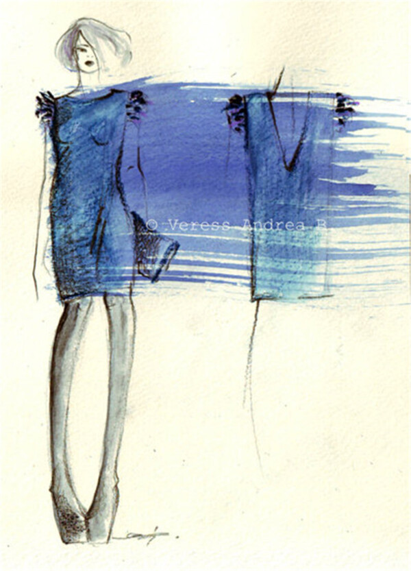 蓝色笔刷女装设计图