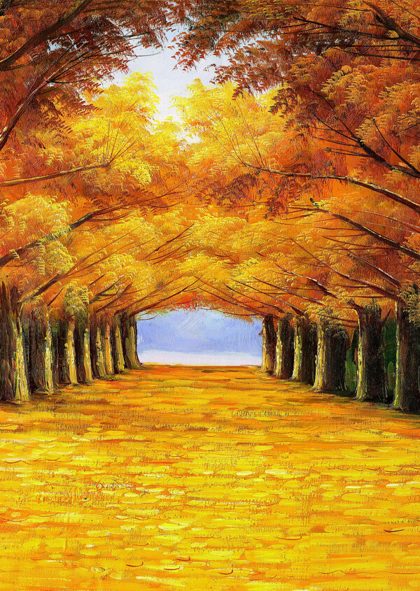 美丽秋天枫树林风景油画图片