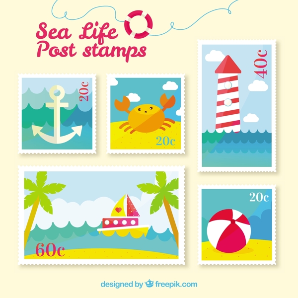 夏季元素邮票矢量素材