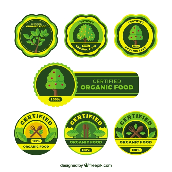 黄色细节的有机食品绿色装饰贴纸
