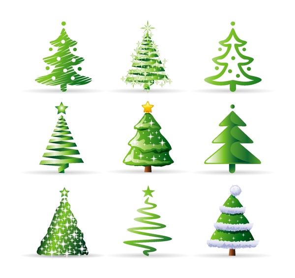 多款绿色卡通圣诞树矢量素材