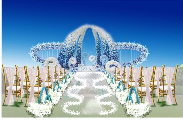 室内设计蓝色户外鲜花婚礼cdr效果图
