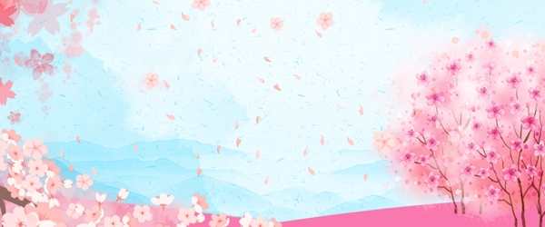 樱花节唯美蓝色水彩浪漫背景