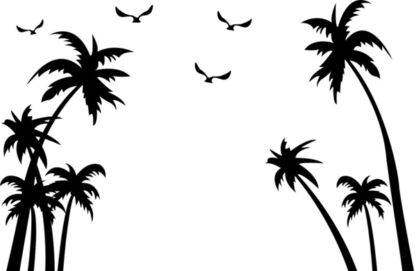 椰子树海鸥硅藻泥背景