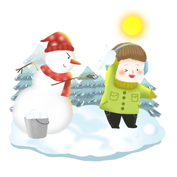 冬季打雪仗卡通儿童可商用场景插画3