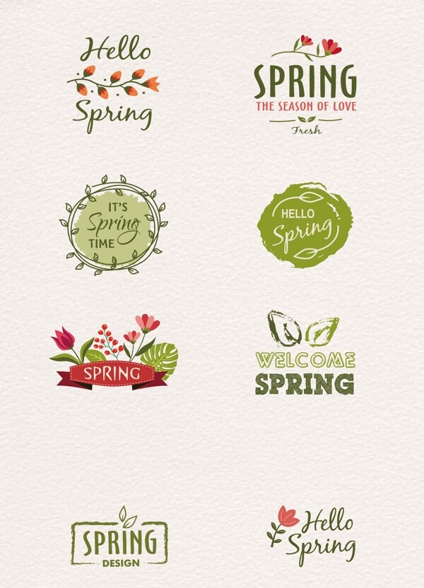 绿色欢迎春天标签矢量设计元素