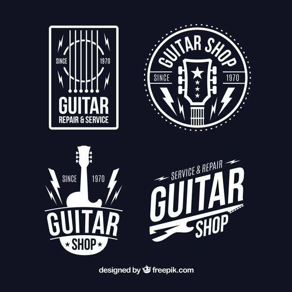 四个吉他标志设计模板