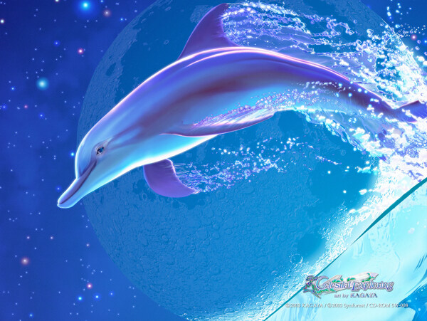 梦幻蓝色海底海豚梦幻动漫桌面背景