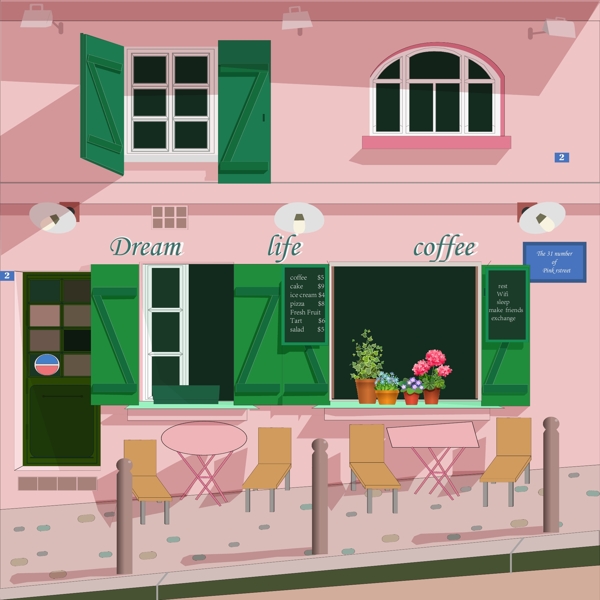 粉色系街边咖啡墙