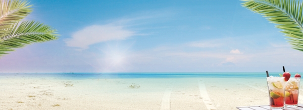 唯美夏日海滩饮料海报背景设计