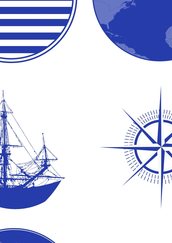 帆船航海地球罗盘矢量图