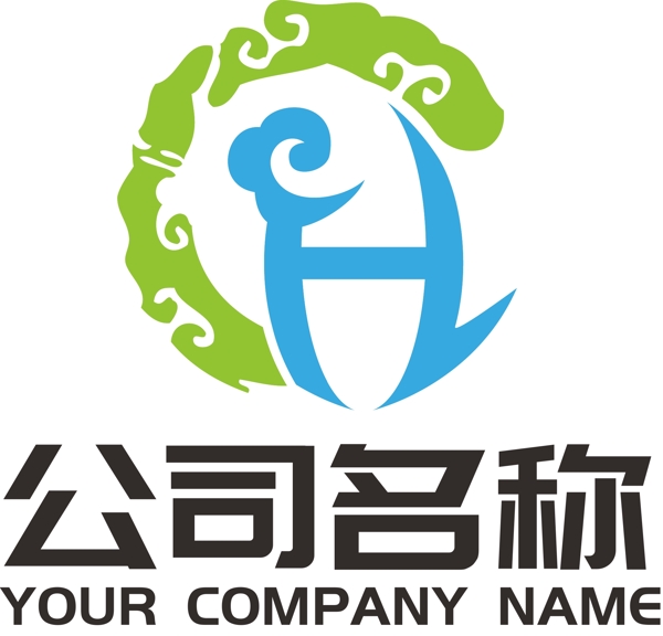 广告业LOGO字母H华彩云纹