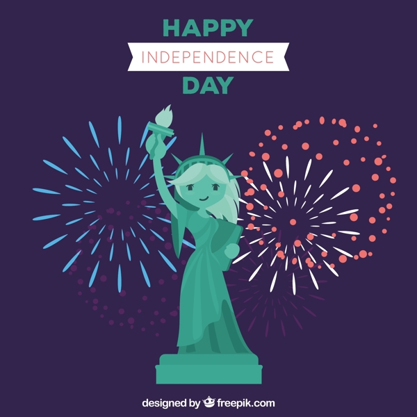 美国独立日自由女神像烟花背景
