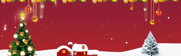 红色礼物圣诞树圣诞老人banner背景