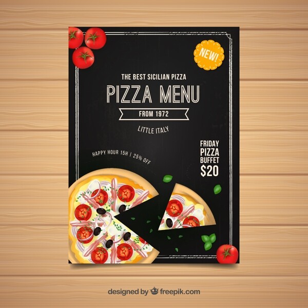 彩绘披萨单页菜单矢量素材