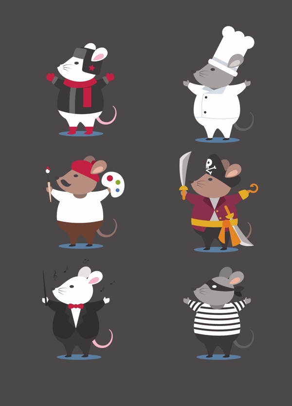可爱职业老鼠插画