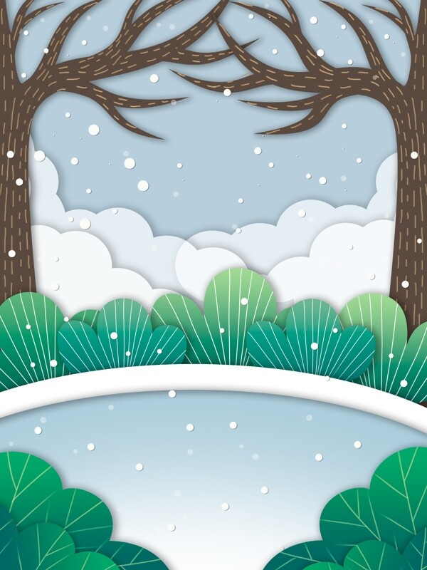 手绘水彩树林雪景背景素材