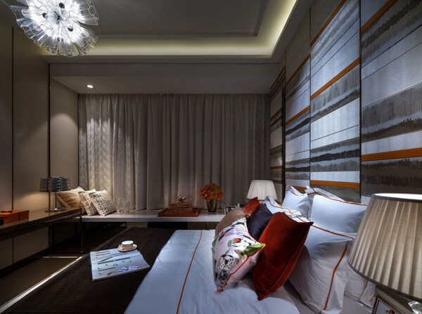 现代时尚卧室大床窗户设计图
