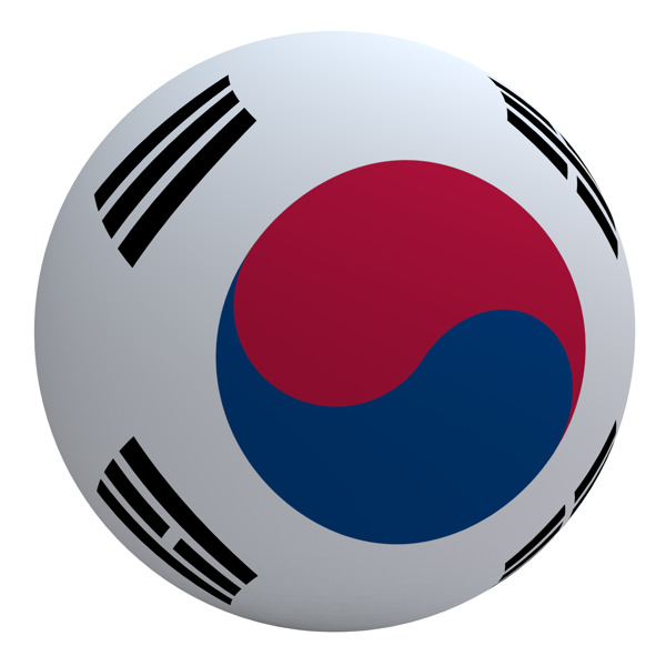 韩国国旗的球白色隔离