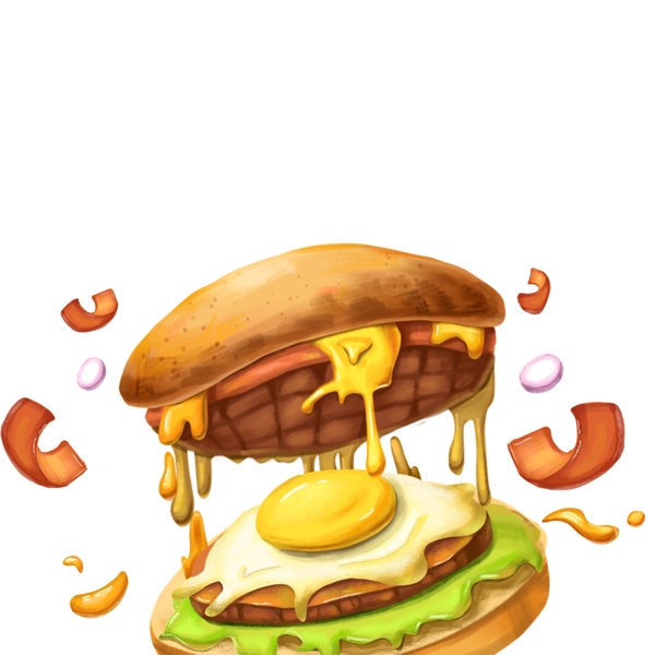 手绘美食汉堡插画元素可商用