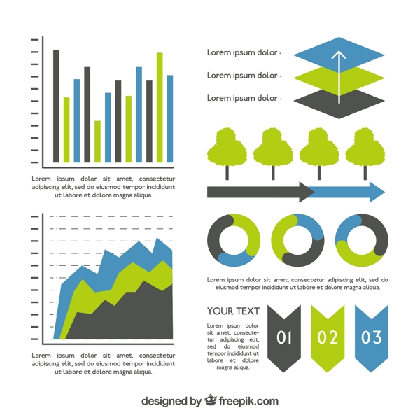 蓝色和绿色的细节信息图表元素