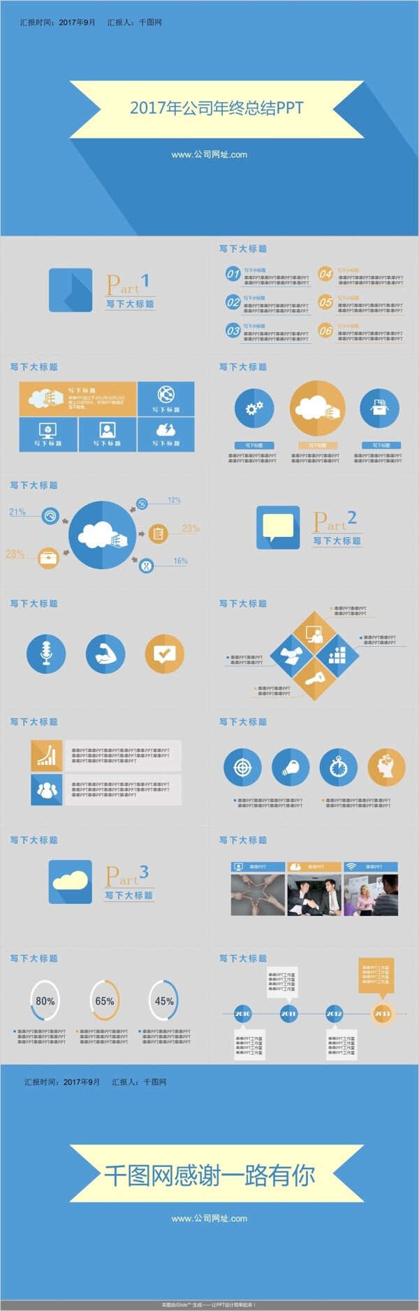 纯蓝色背景工作汇报ppt模板