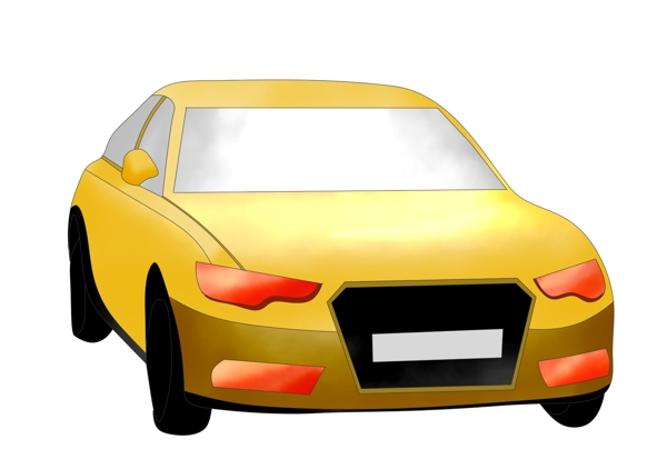 黄色汽车正面图插画
