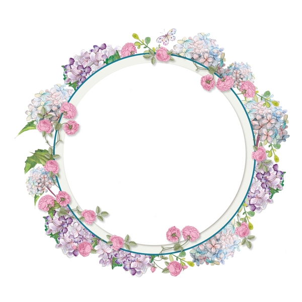 圆形手绘浪漫花卉边框