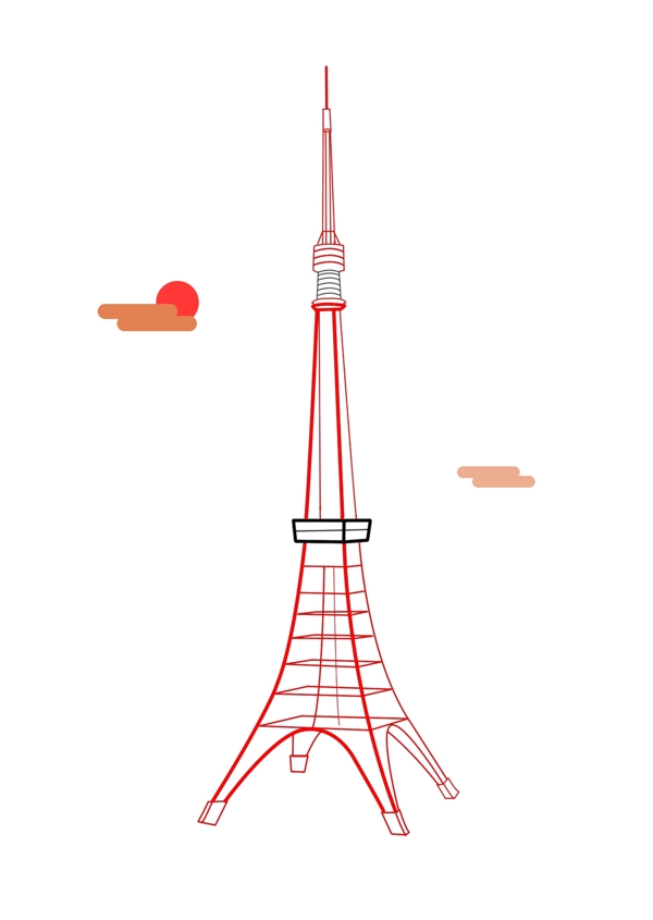 红色的东京塔插画