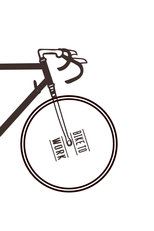 手绘黑色线条感自行车前轮装饰画