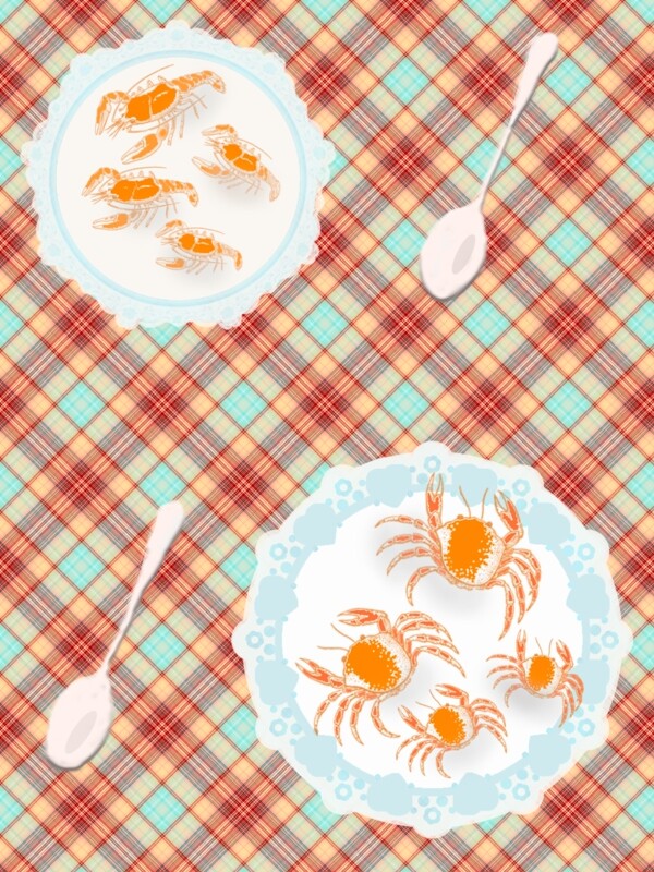 秋季食物大虾螃蟹勺子