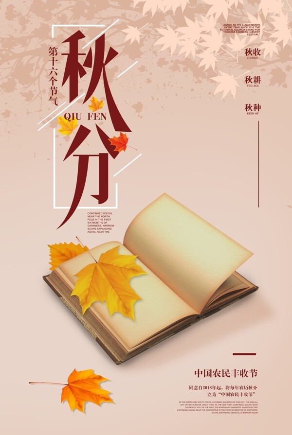 中国农历传统节气之秋分海报