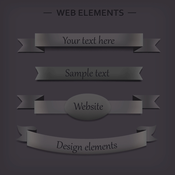 4款炭灰色网页丝带条幅矢量素材