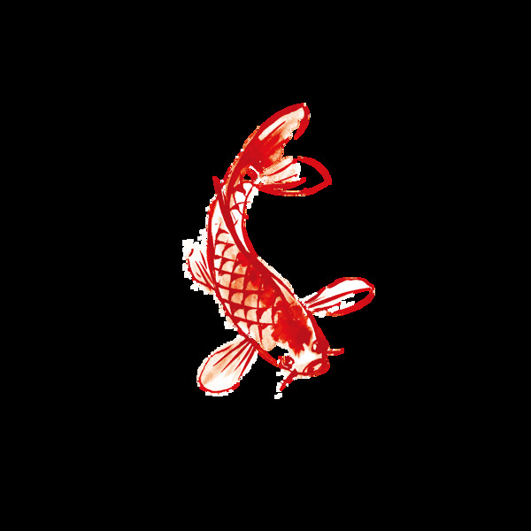 简约红色水彩鲤鱼图案元素