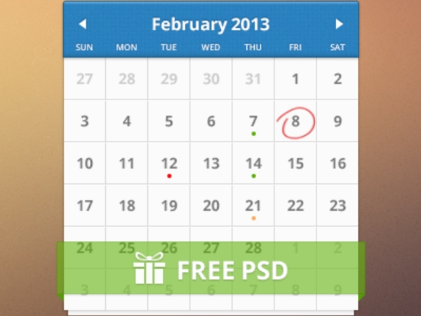 一款简洁的日历PSD源文件