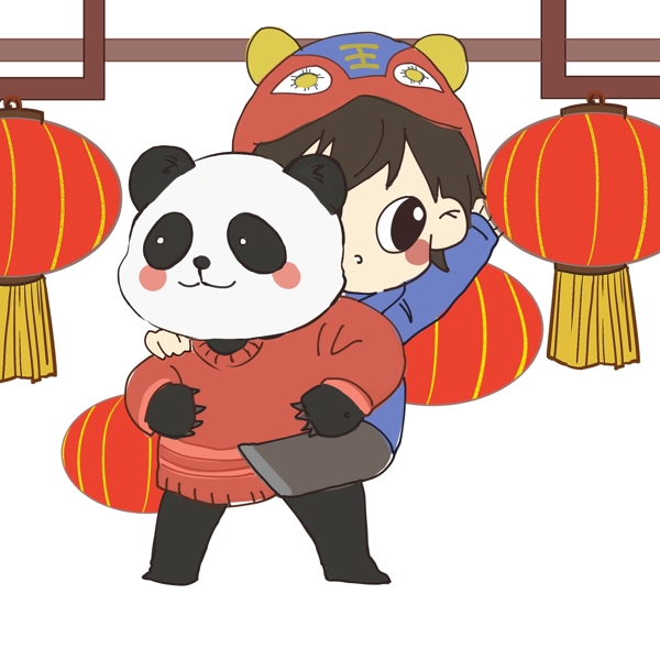 喜庆熊猫插画图片