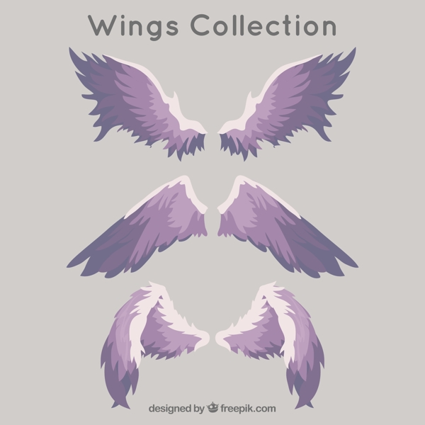 扁平风格紫色调翅膀双翼矢量素材