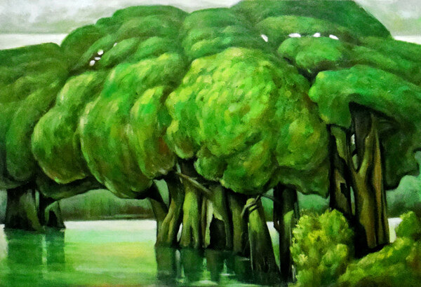油画绿色树林图片