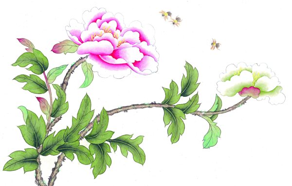水墨花卉蜜蜂图片