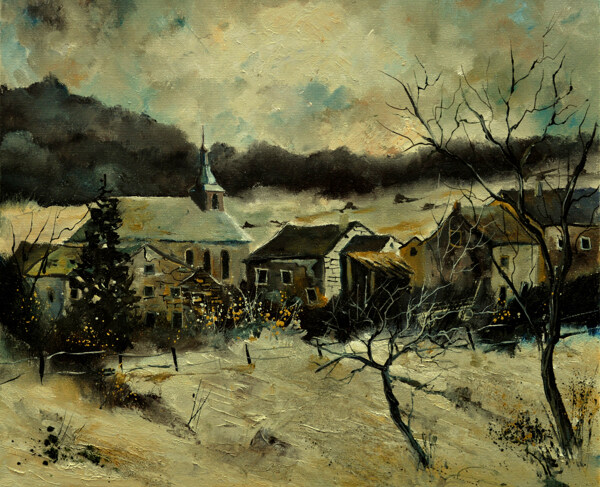 油画昏暗的冬天图片